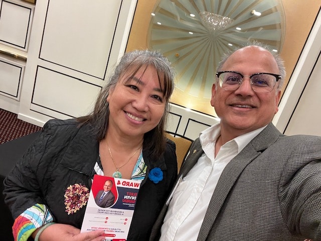 Deven with a Vaughan resident and supporter at a campaign event